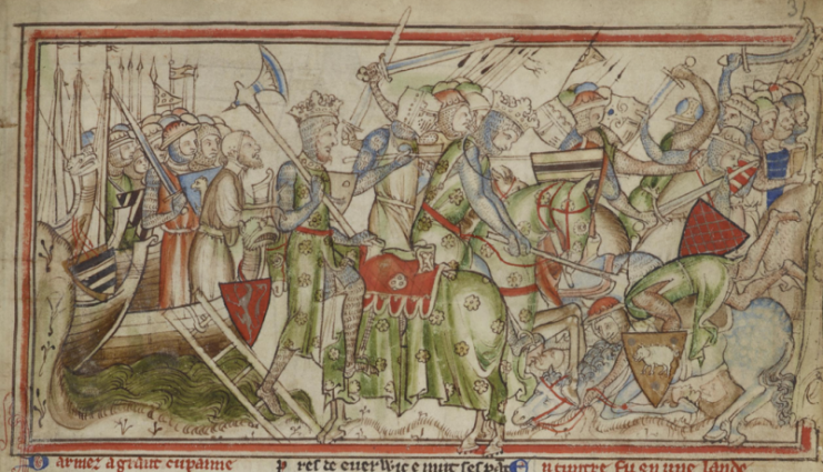 Harald landing near York (left), and defeating the Northumbrian army (right), from the 13th century chronicle The Life of King Edward the Confessor by Matthew Paris. Harald had a huge ship built around 1060, called Ormen (“The Serpent”).