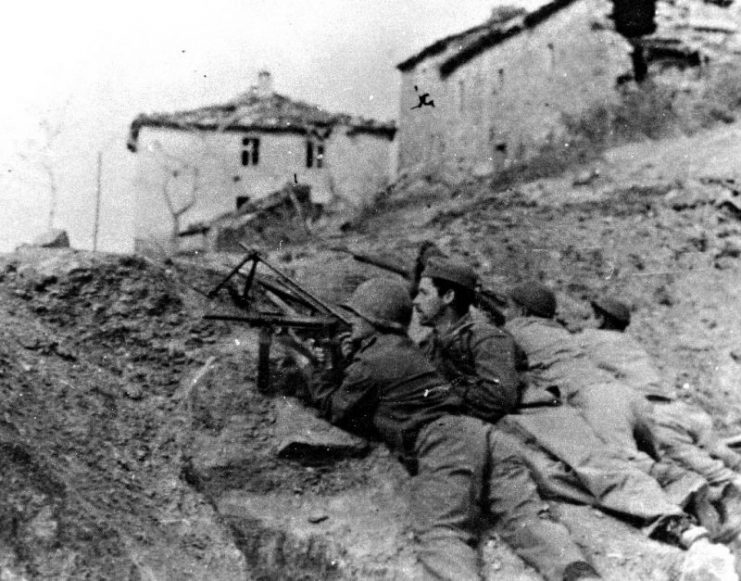 Brazilian soldiers in a trench during the Battle of Montese, April 1945.