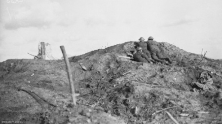 Broodseinde Ridge, Belgium. 5 October 1917. An observation post in the Ypres Sector, from which the Australian observers had an excellent view of Becelaere, Keiburg and Passchendaele. This position was captured on 4 October 1917.