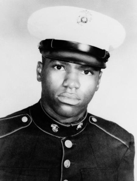 Official U.S.M.C. portrait of P.F.C. Dan Bullock. He altered his birth certificate to appear older and enlisted in the Marines at 14 -years-old.