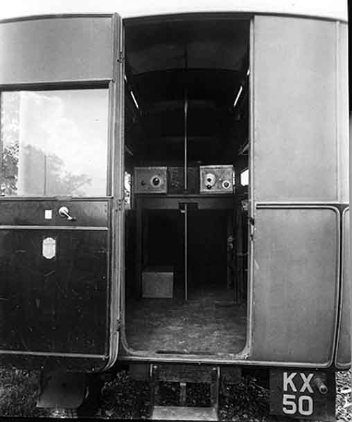 Interior of the Morris van used by the Radio Research Group as a portable radio receiver station.
