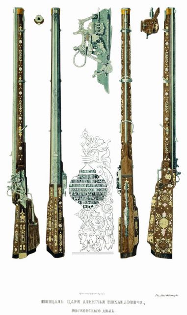 Russian flintlock rifle made in 1654 by master Grigory Viatkin.