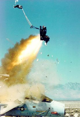 United States Air Force F-15 Eagle ejection seat test using a mannequin.