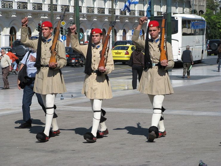 Evzones of the Presidential Guard in front of the Greek Parliament holding M1 Garands. Photo: Yair Haklai CC BY-SA 3.0