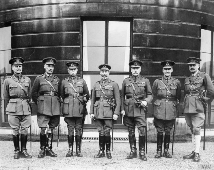 Henry Rawlinson, second from the left, with King George V and senior officers in 1918