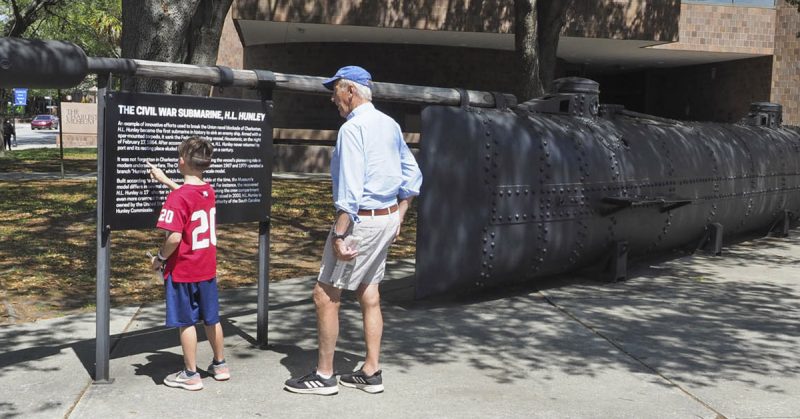 The replica of the Hunley submarine outside Charleston Museum, Charleston, South Carolina, USA. (Geoff Moore)