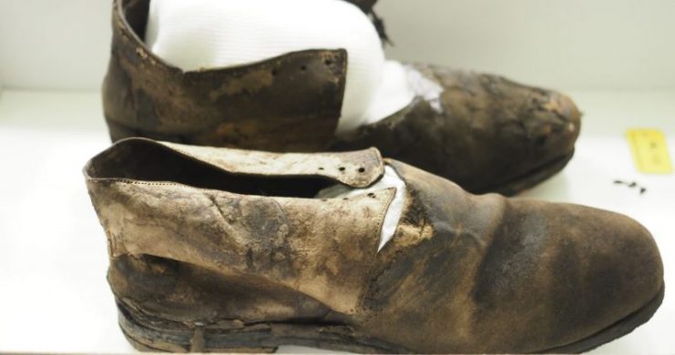 These shoes were conserved at Clemson University facility where the the Hunley submarine is displayed, Charleston, South Carolina, USA. (Geoff Moore)