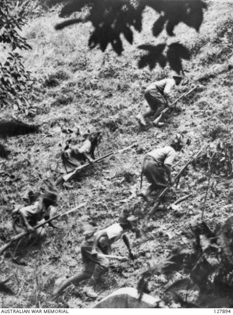 Japanese troops near Gemas, Malaya.
