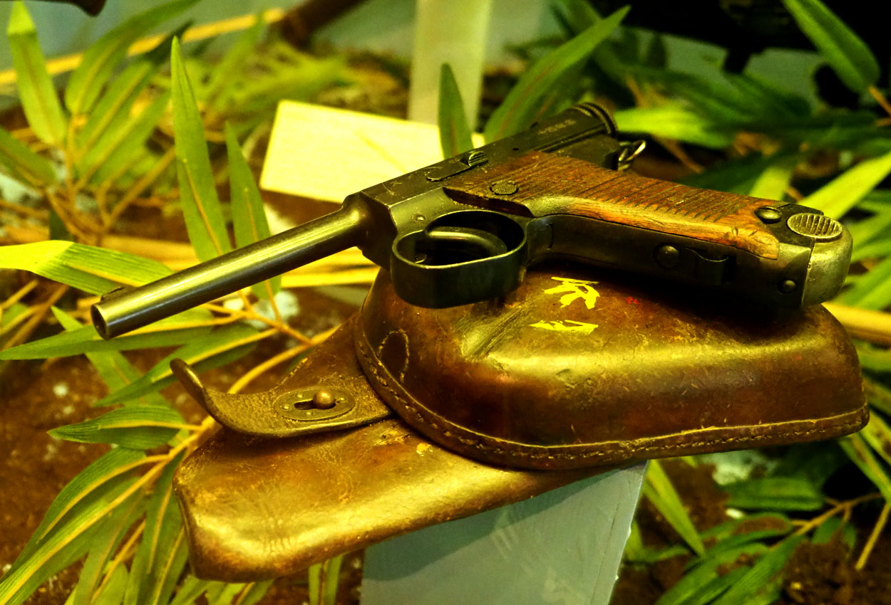 Nambu Pistol used by the Japanese.The anniversary of the Battle of Kohima event at the Military Museum at Dorchester, Dorset UK.