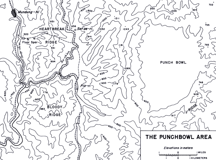 Map of the Punchbowl, Heartbreak Ridge and Bloody Ridge
