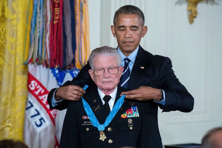 President Barack Obama awards the Medal of Honor to Kettles on July 18, 2016.