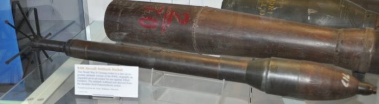 Anti-tank version of the German R4M rocket on display at the Steven F. Udvar-Hazy Center.Photo: Sturmvogel 66 CC BY-SA 3.0-