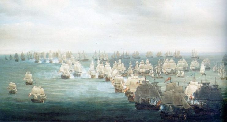 Royal Navy fleet at The Battle of Trafalgar, depicted here in its opening phase