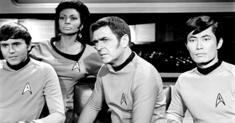 Some of the main cast of Star Trek during the third season
