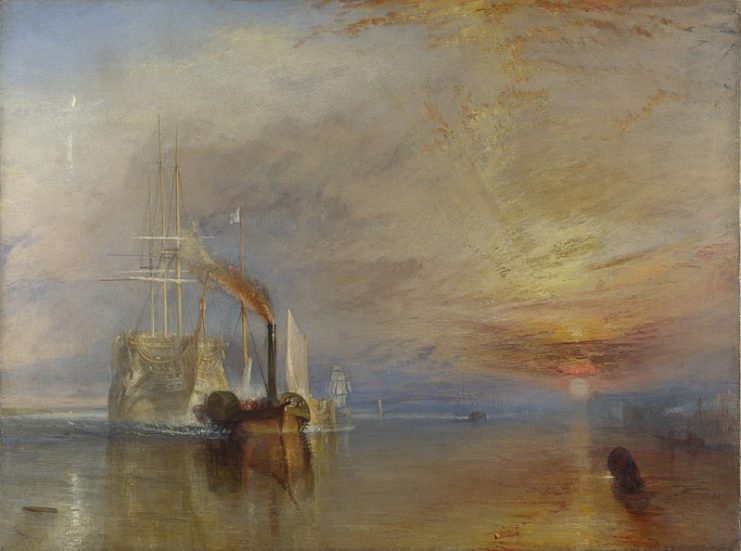 The Fighting Temeraire tugged to her last berth to be broken up, 1838 by J. M. W. Turner, 1838