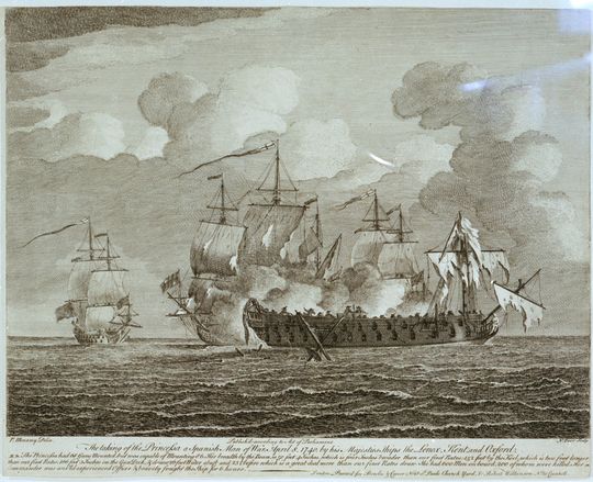 The taking of the Princessa a Spanish Man of War, April 8, 1740, by his Majesties Ships the Lenox, Kent and Oxford