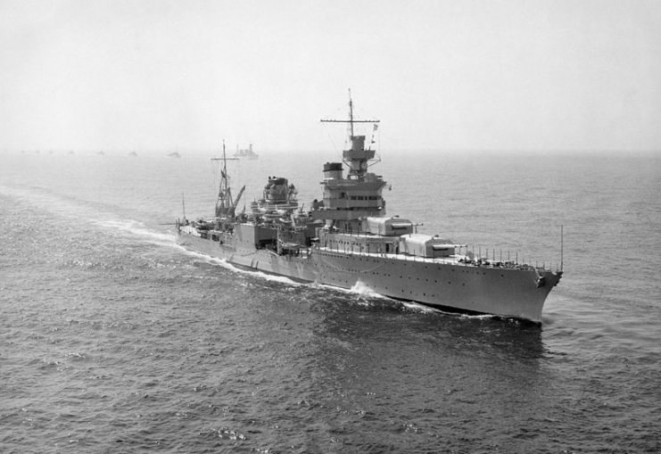 The U.S. Navy heavy cruiser USS Indianapolis (CA-35) underway in 1939.