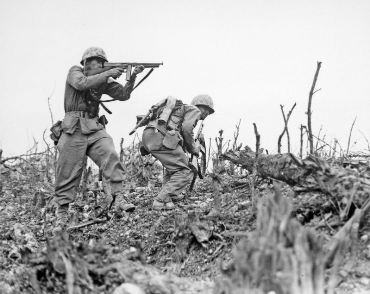 U.S. Marine from the 2nd Battalion,1st Marines on Wana Ridge, Okinawa