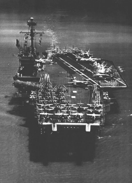 Ranger comes alongside at Pearl Harbor in March 1962