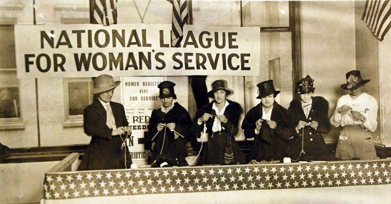 WWI, Homefront. Women of National League for Women’s Service knitting.