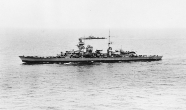 German heavy cruiser Prinz Eugen – just after it had surrendered and under escort from Copenhagen to Wilhelmshaven in 1945.