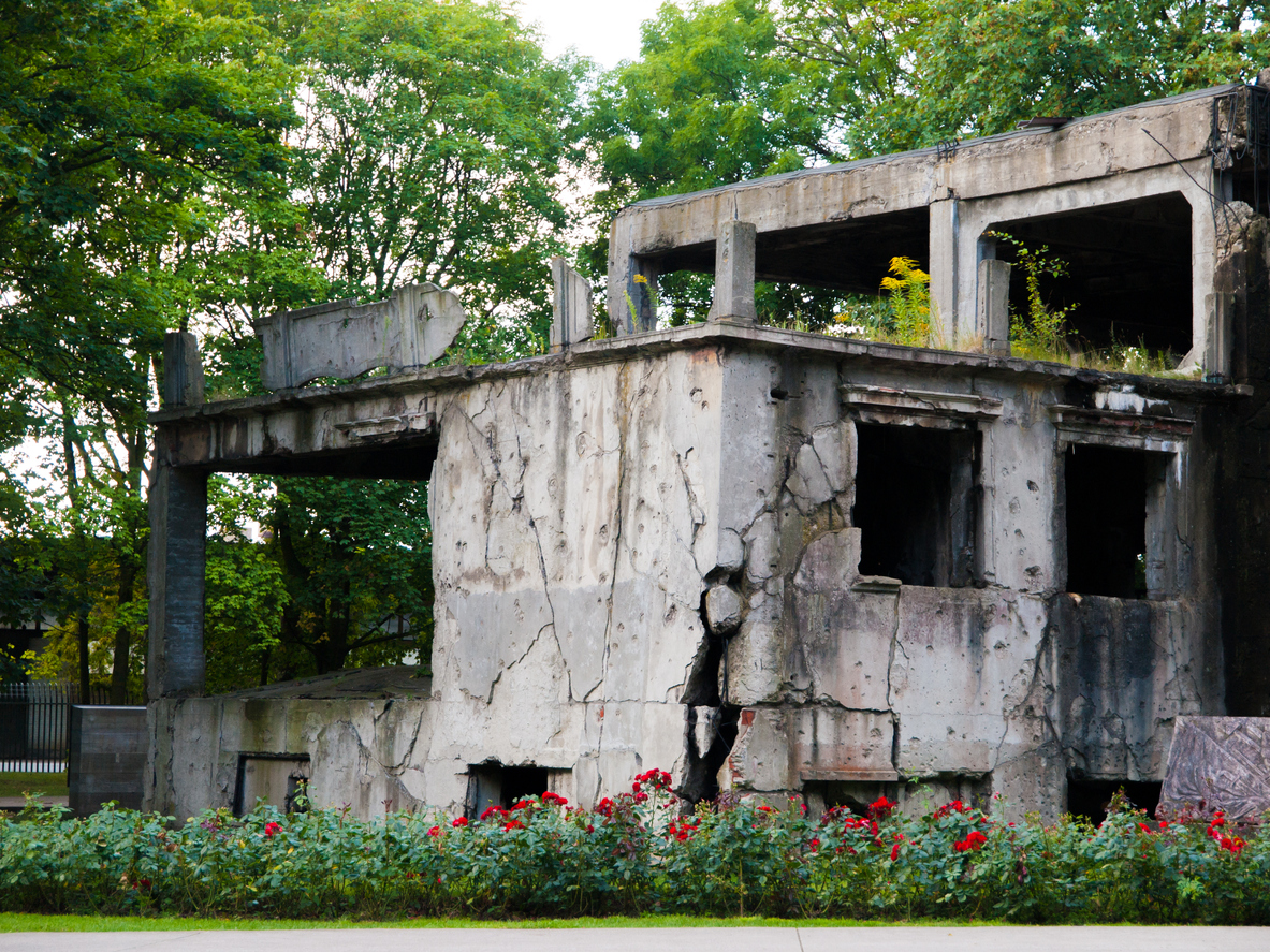 Destoryed barracks on Westerplatte peninsula, Gdansk, Poland