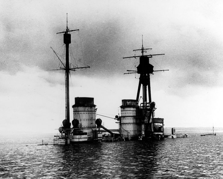 Only the upper works of Hindenburg remained above the water