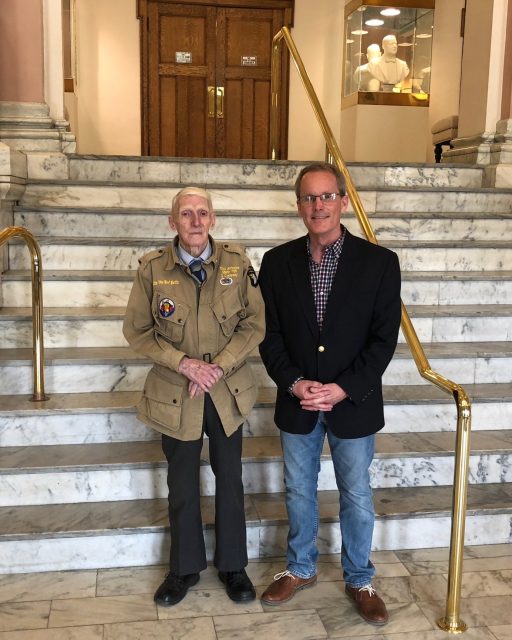 With history teacher (and presentation partner) Doug Barber in the lobby of Greenville Ohio’s Henry St. Clair Memorial Hall