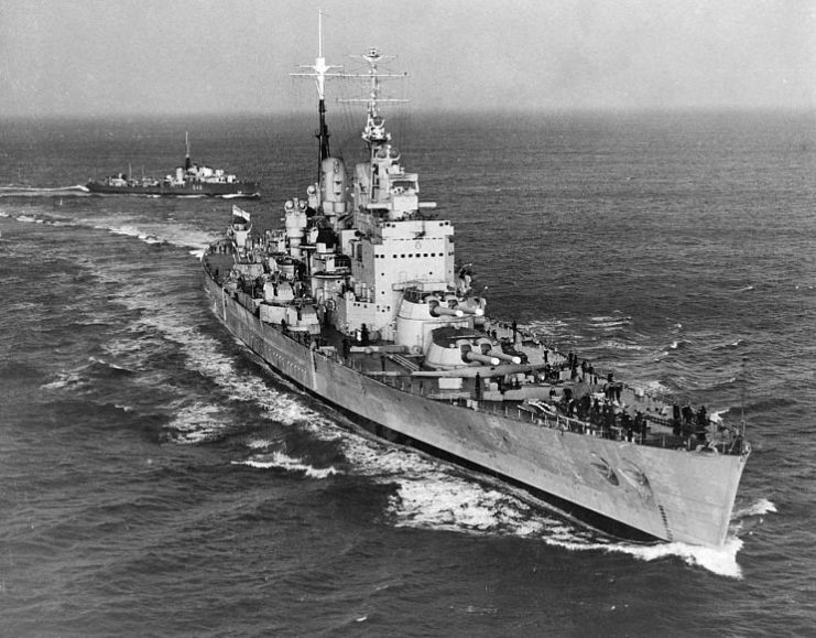 British battleship HMS Vanguard underway in 1950