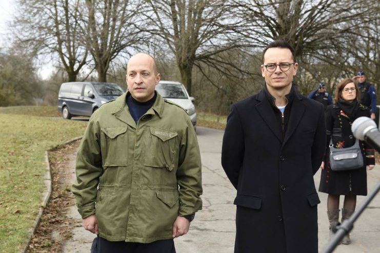 Chris Langwah (grandson of Doc Roe) and Shane Taylor at the dedication of the plaque to Renee Lemaire and Augusta Chiwy. Bastogne. Photo Credit: Chris Langwah/