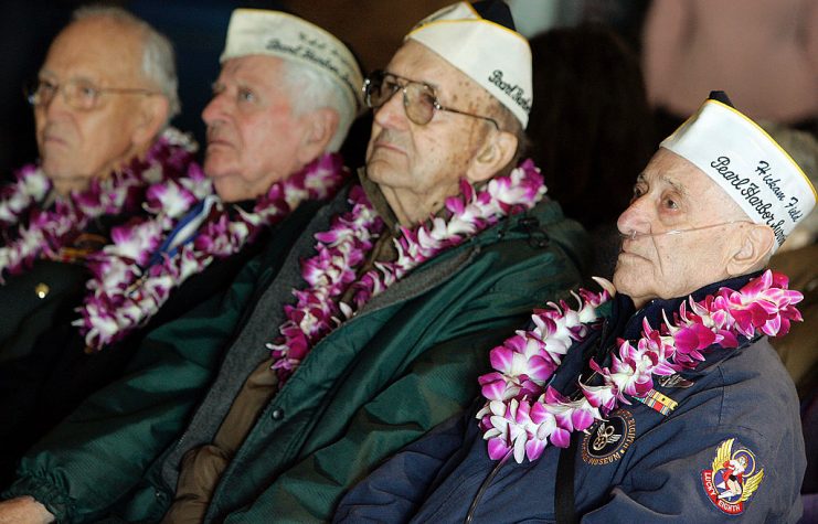 (L-R) Elbert Stillwagon, Peter Sarantapoulas, George Costa and Frank Coppola, all survivors of the attack on Pearl Harbor,