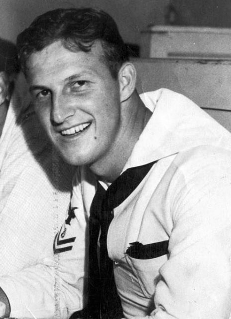 While in Pearl Harbor, Musial briefly operated a small transport vessel in the mornings while maintaining the strenuous schedule of playing baseball in the afternoons. Courtesy of Brian Schwarze.