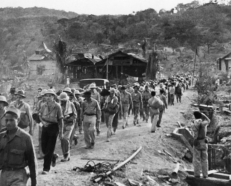 Filipino and American prisoners of war marched from Mariveles to San Fernando.