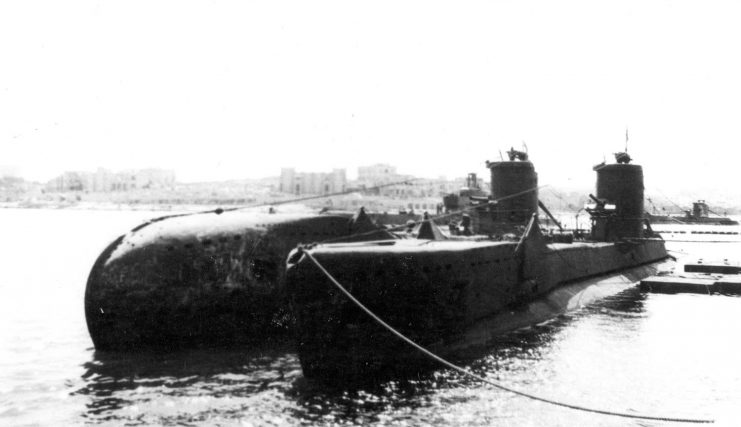 HMS Urge alongside at Malta, with Upholder outboard