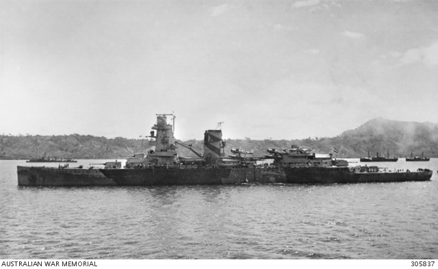 HNLMS De Ruyter at anchor in the bay at Oosthaven, Southern Sumatra, mid February 1942, shortly before the so-called Gasper Strait battle.