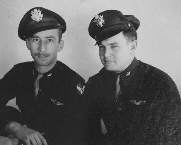 Squadron Leaders John ‘Bucky’ Egan, left, and Gale ‘Buck’ Cleven based at Thorpe Abbotts on which the series will be based. Picture: 100th Bomb Group Memorial Museum