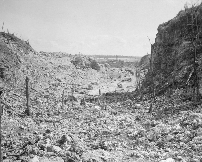 Peleliu’s vegetation was stripped away during the battle, revealing a blinding landscape of jagged limestone.