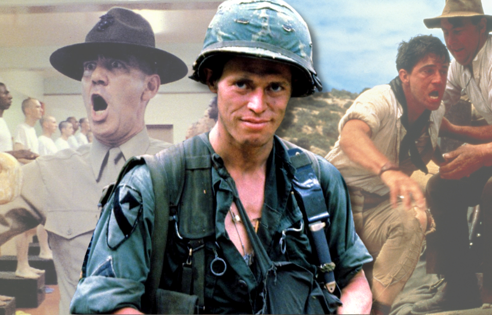 R. Lee Ermey as Gunnery Sgt. Hartman in 'Full Metal Jacket' + Mel Gibson as Frank Dunne in 'Gallipoli' + Willem Dafoe as Sgt. Elias in 'Platoon'