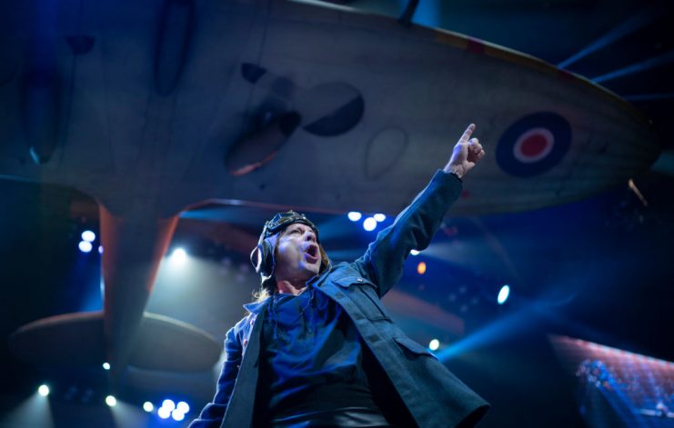 SAINT PAUL, MN – AUGUST 26: Bruce Dickinson of Iron Maiden performs “Aces High” during the Legacy of the Beast tour at Xcel Energy Center in Saint Paul, Minnesota. (Photo by Jeff Wheeler/Star Tribune via Getty Images)