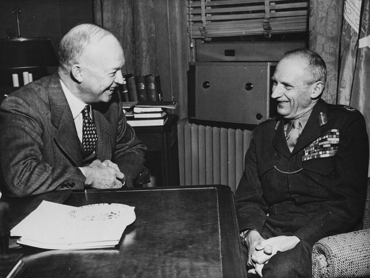 General Dwight Eisenhower (left) talking to Field Marshal Viscount Montgomery, during a meeting at Columbia University, New York, December 2nd 1949. (Photo by Keystone/Hulton Archive/Getty Images)