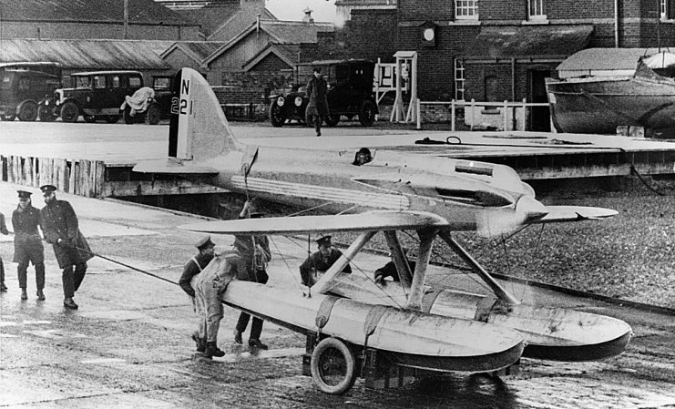 A Supermarine S.5 being readied for the Schneider Cup race in Venice, Italy in 1927. This particular plane, seen here in Calshot, England, was not entered in the race, but the model S.5 No. N220, flown by Lt. S. N. Webster, won the race with a speed of 281.65 mph. (Photo by © Museum of Flight/CORBIS/Corbis via Getty Images)