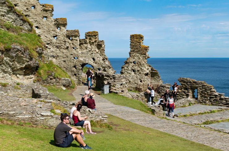 Visitors at tintagel castle in north Cornwall, England.