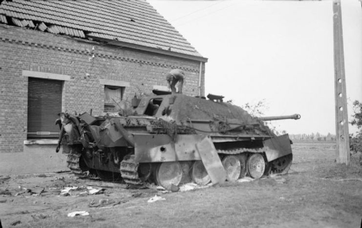 Destroyed German jagdpanther tank destroyer at Geel