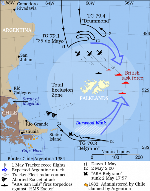 Deployment of naval forces on 1–2 May 1982 in the South Atlantic