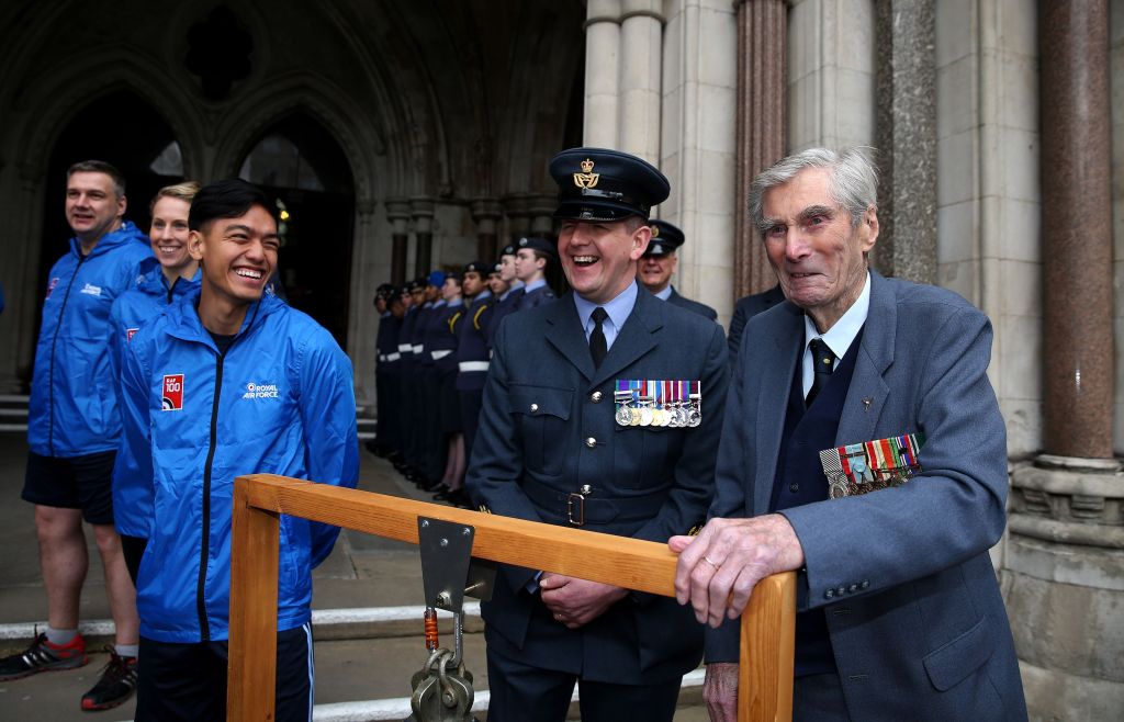 Chief of the Air Staff Warrant Officer Crossley (centre) and retired Wing Command during the Battle Of Britain Paul Farnes. GETTY