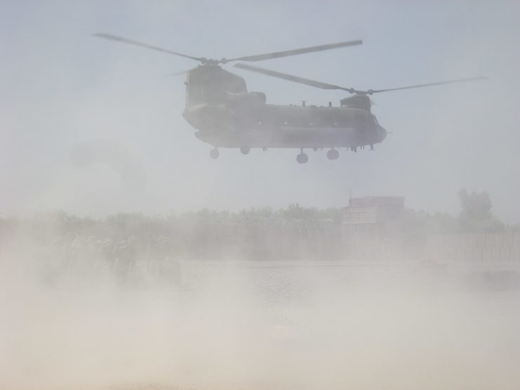 A Chinook blows up the dry dust.