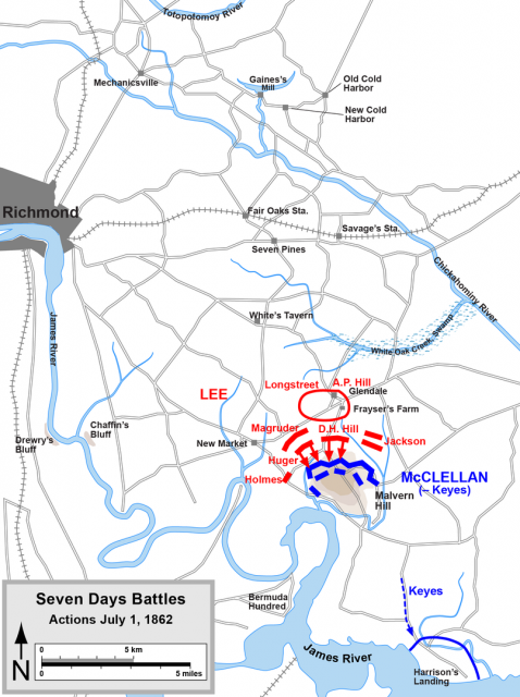 Seven Days Battles, July 1, 1862. Map by Hal Jespersen