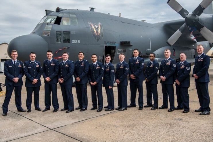 The 14 crew members of AC-130U gunship Spooky 41, from the 4th Special Operations Squadron, were presented with two Distinguished Flying Crosses and 12 Air Medals by Lt. Gen. Jim Slife, commander of Air Force Special Operations Command, at Hurlburt Field, Florida, Mar. 2. (Senior Airman Joseph Leveille/Air Force)