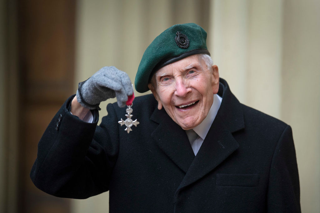 D-Day veteran Harry Billinge with his MBE for charitable fundraising. Photo by Victoria Jones-WPA Pool/Getty Images.