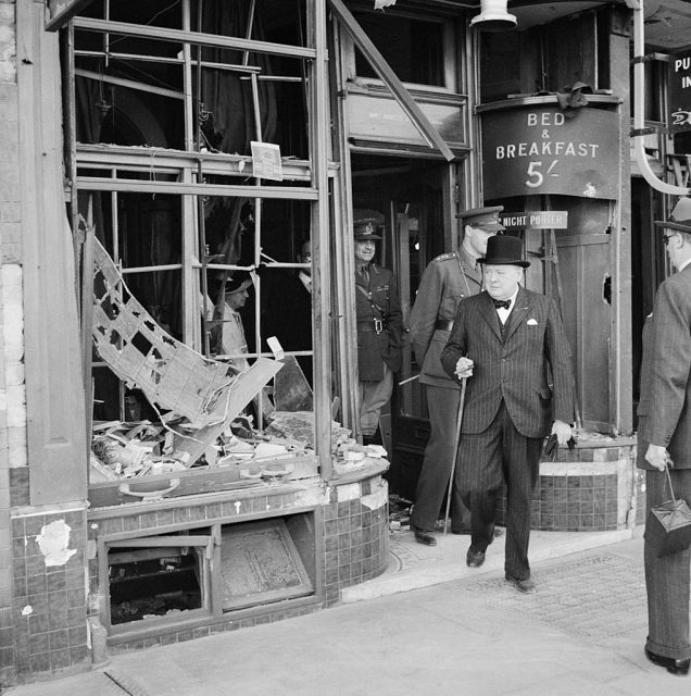 Winston Churchill During The Second World War In The United Kingdom, The Prime Minister Winston Churchill inspects bomb damage caused by Luftwaffe night raids in Ramsgate, Kent, England on 28 August 1940. (Photo by Capt. Horton/ Imperial War Museums via Getty Images)